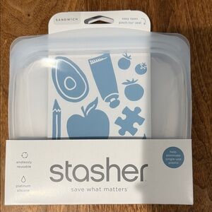 Stasher Reusable Silicone Sandwich Bag - Clear and Blue